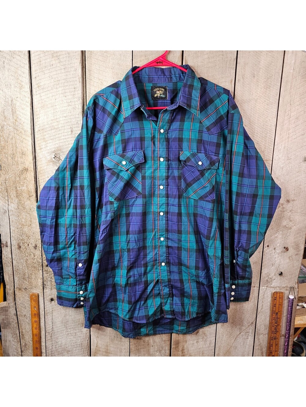 Saddle King Western by Key Men's Plaid Pearl Snap Button Down Shirt Size L